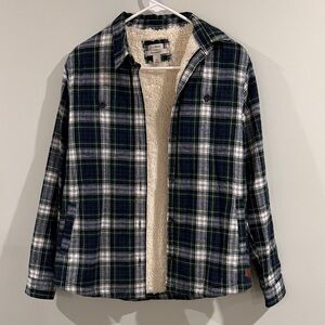 L.L.Bean Sherpa-Lined Plaid Flannel Jacket, Relaxed Fit, Size XS